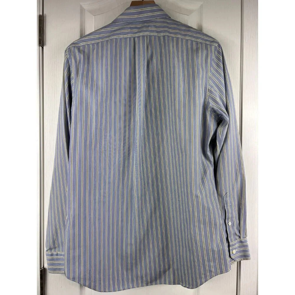 Banana Republic Non-Iron Classic Fit Button Up Shirt Blue Yellow Stripe Men's M